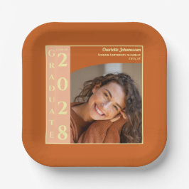 Orange Modern Photo Graduation Party ペーパープレート