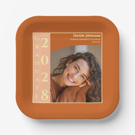 Orange Modern Photo Graduation Party ペーパープレート (正面)