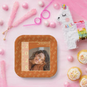 Orange Modern Photo Graduation Party ペーパープレート (パーティー)