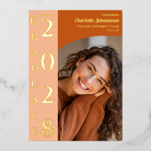 Orange Modern Photo Graduation Party Gold 箔招待状 (正面)