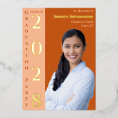 Orange Modern Photo Graduation Party Gold 箔招待状 (正面)