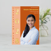 Orange Modern Photo Graduation Party Gold 箔招待状 (立ち正面)