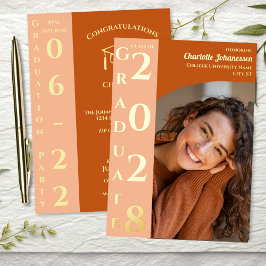 Orange Modern Photo Graduation Party Gold 箔招待状