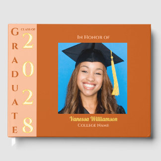 Orange Modern Photo Graduation Party Gold Foil Gue ゲストブック