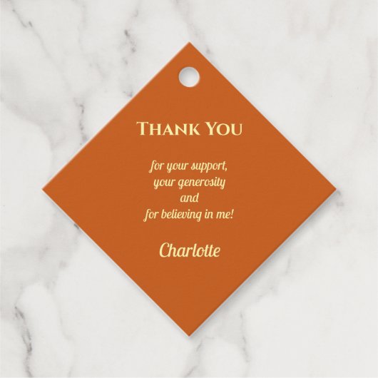Orange Modern Photo Graduation Party Thank You フェイバータグ (正面)