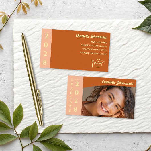 Orange Modern Photo Graduation Photo Name Card コーリングカード