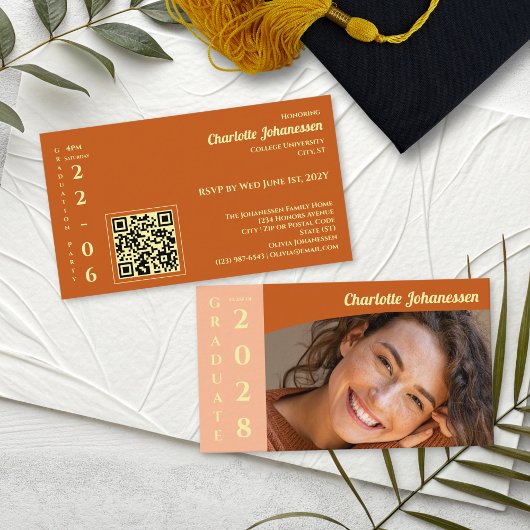 Orange Modern Photo QR Code Graduation Party エンクロージャーカード