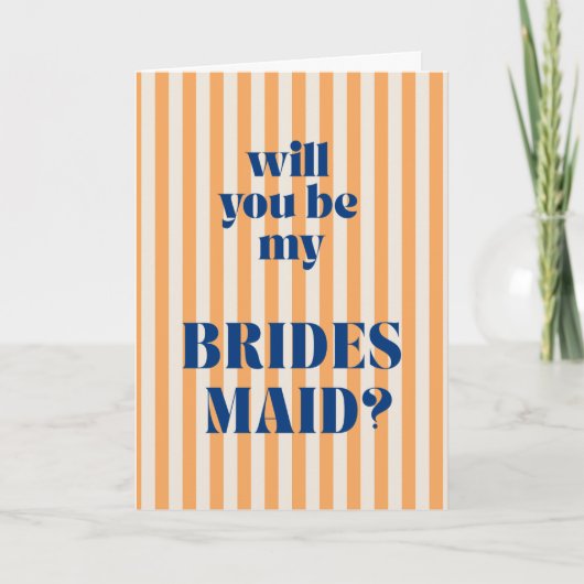 Orange Modern Stripe Bridesmaid Proposal カード (正面)