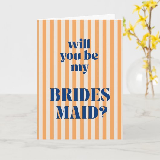 Orange Modern Stripe Bridesmaid Proposal カード (黄色い花)