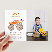 Orange Monster Truck Birthday Photo Invitation 招待状