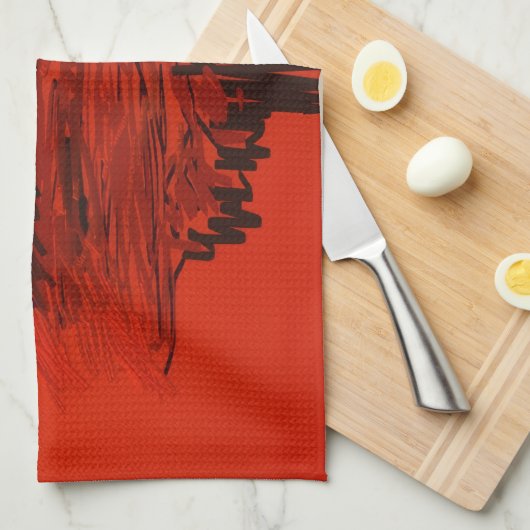 Orange Moon Landscape Kitchen Towel キッチンタオル (四つ折り)
