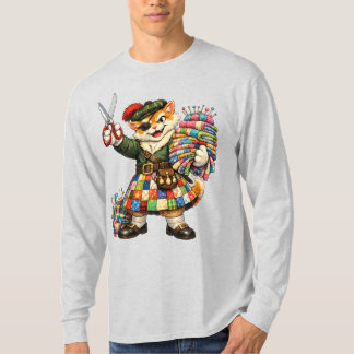 Orange naughty kitty in quilt kilt T-Shirt Tシャツ