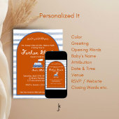 Orange Nautical Coastal Stripe Baby Boy Aqiqah 招待状