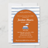 Orange Nautical Coastal Stripe Baby Boy Aqiqah 招待状 (正面)