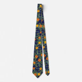Orange & Navy Blue Peony & Rose Floral Wedding ネクタイ (正面)