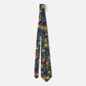 Orange & Navy Blue Peony & Rose Floral Wedding ネクタイ (裏面)