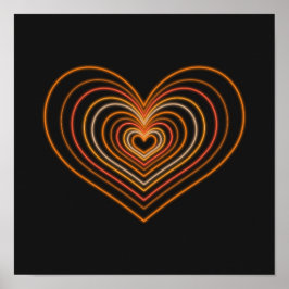 Orange Neon Heart Wall Art Poster ポスター