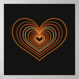 Orange Neon Heart Wall Art Poster ポスター