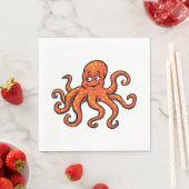 Orange Octopus Cartoon Ocean Sea Creature スタンダードランチョンナプキン (インサイチュ)