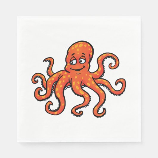 Orange Octopus Cartoon Ocean Sea Creature スタンダードランチョンナプキン (正面)