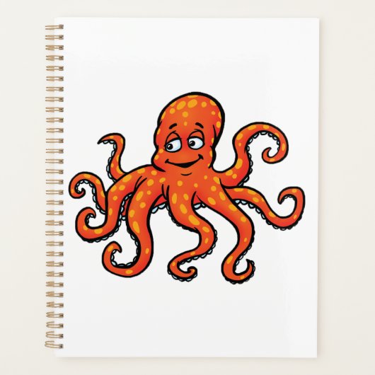 Orange Octopus Cartoon Ocean Sea Creature プランナー手帳 (正面)