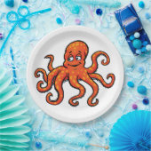 Orange Octopus Cartoon Ocean Sea Creature ペーパープレート (パーティー)
