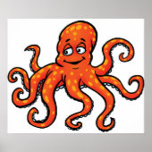 Orange Octopus Cartoon Ocean Sea Creature ポスター (正面)