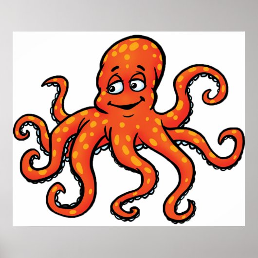 Orange Octopus Cartoon Ocean Sea Creature ポスター (正面)