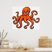 Orange Octopus Cartoon Ocean Sea Creature ポスター (キッチン)