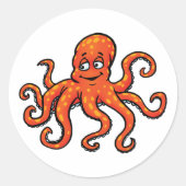 Orange Octopus Cartoon Ocean Sea Creature ラウンドシール (正面)