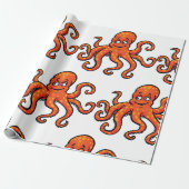 Orange Octopus Cartoon Ocean Sea Creature ラッピングペーパー (アンロールド)