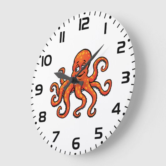 Orange Octopus Cartoon Ocean Sea Creature ラージ壁時計 (傾斜)