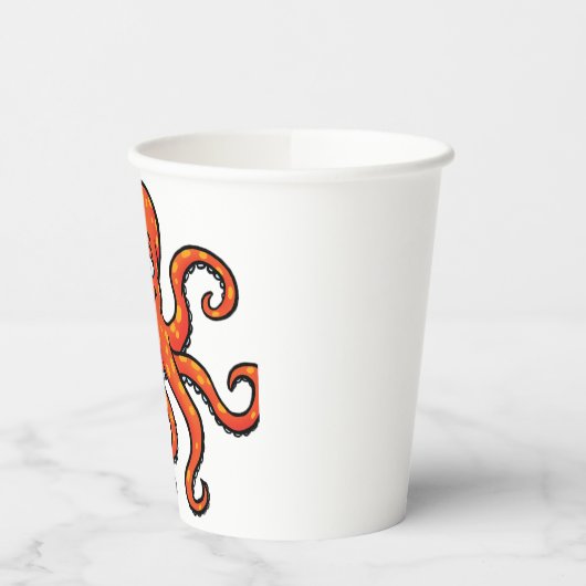 Orange Octopus Cartoon Ocean Sea Creature 紙コップ (左)