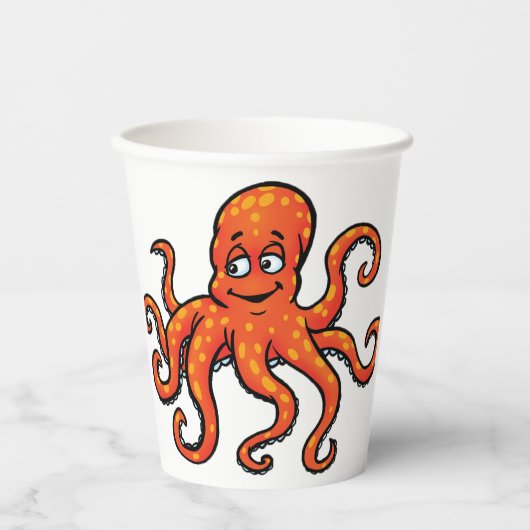 Orange Octopus Cartoon Ocean Sea Creature 紙コップ (正面)