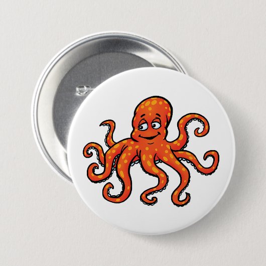 Orange Octopus Cartoon Ocean Sea Creature 缶バッジ (正面&裏面)