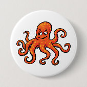 Orange Octopus Cartoon Ocean Sea Creature 缶バッジ (正面)