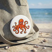Orange Octopus Cartoon Ocean Sea Creature 缶バッジ