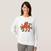 Orange Octopus Cartoon Ocean Sea Creature Tシャツ (正面フル)