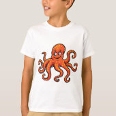 Orange Octopus Cartoon Ocean Sea Creature Tシャツ (正面)