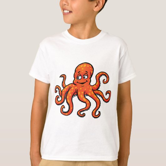 Orange Octopus Cartoon Ocean Sea Creature Tシャツ (正面)