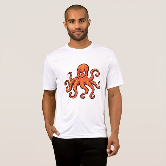 Orange Octopus Cartoon Ocean Sea Creature Tシャツ (正面フル)