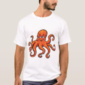 Orange Octopus Cartoon Ocean Sea Creature Tシャツ (正面)