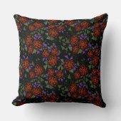orange olive black mosaic floral pattern retro クッション (正面)