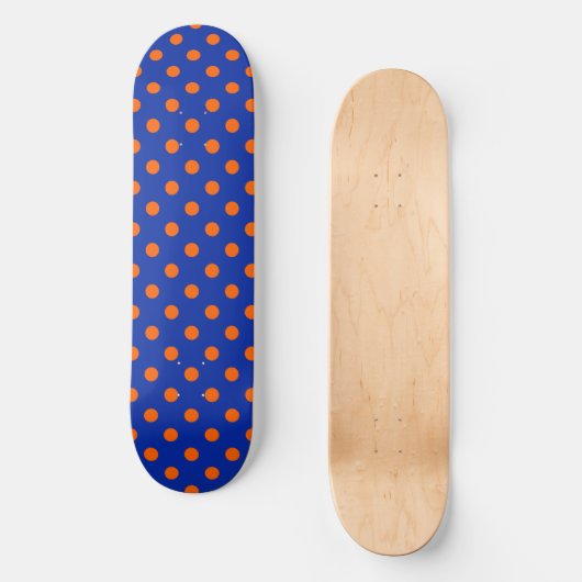 Orange On Blue Polka Dots Pattern Design  スケートボード (正面)