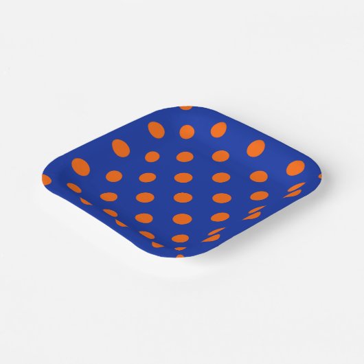 Orange On Blue Polka Dots Pattern Design  ペーパープレート (傾斜あり)