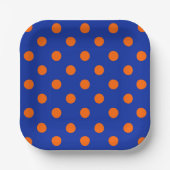 Orange On Blue Polka Dots Pattern Design  ペーパープレート (正面)