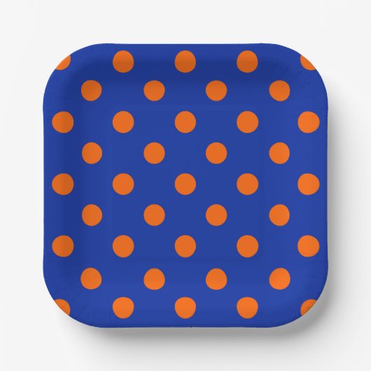 Orange On Blue Polka Dots Pattern Design  ペーパープレート (正面)