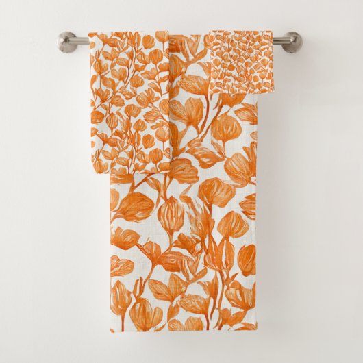 orange orchid floral pattern バスタオルセット (インサイチュ)