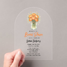 Orange Palette Ranunculus Mason Jar Bridal Shower アクリル招待状