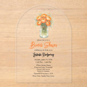 Orange Palette Ranunculus Mason Jar Bridal Shower アクリル招待状 (正面)